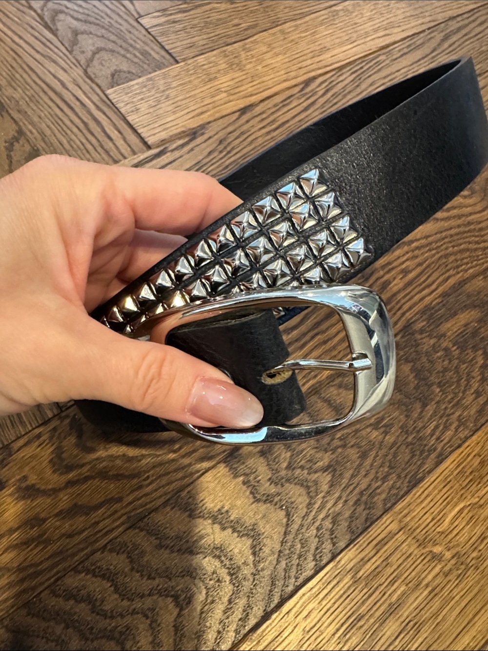 Vintage B-low the Belt Studded Black Leather Belt with Silver Buckle Size Small